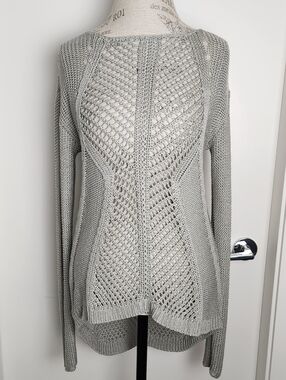 Papaya Open Weave Scoop Neck Sweater in Light Gray